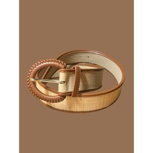 NEW ANN TAYLOR Wide Braided Trim Straw Belt-Midnight Mahogany-Women's L/XL W/TAG